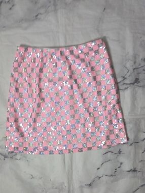 Main Strip Pink/Silver Checkerboard Sequin Skirt